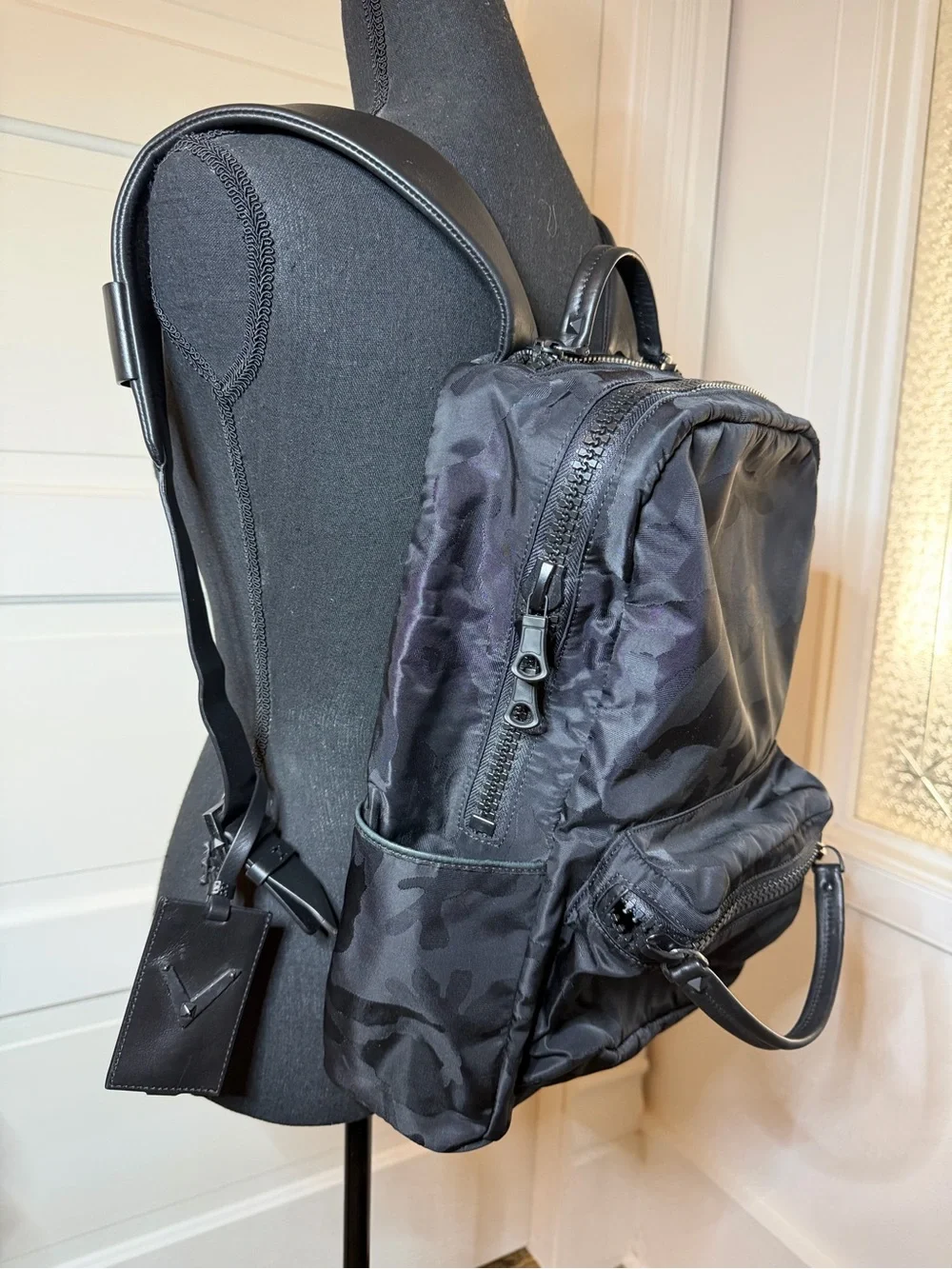 Valentino Garavani Black Camouflage Nylon Backpack